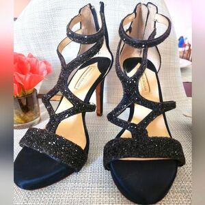 Navy Blue Strappy Heals Satin And Sparkle- Size 8
